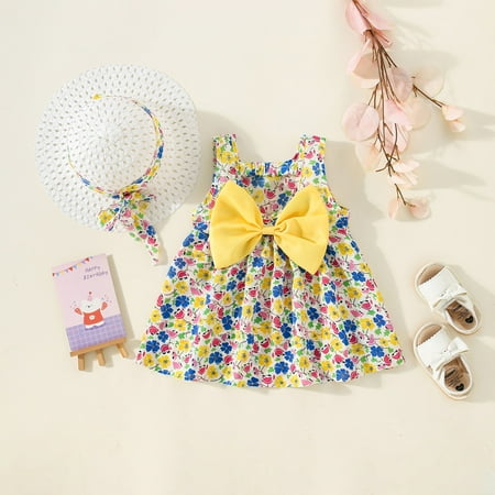 Lamuusaa 2Pcs Baby Girl Summer Dress Outfits Sleeveless Bow Front Floral Print Dress + Sun Hat Set
Lamuusaa 2Pcs Baby Girl Summer Dress Outfits Sleeveless Bow Front Floral Print Dress + Sun Hat Set