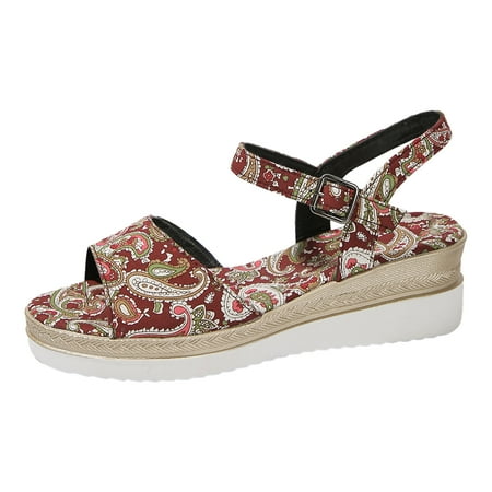 Huanghuaa Ladies Summer Retro Printed Ethnic Style Large Size Slope Heel Buckle Sandals Womens High Heels Platform Wedge Sandals
Huanghuaa Ladies Summer Retro Printed Ethnic Style Large Size Slope Heel Buckle Sandals Womens High Heels Platform Wedge Sandals