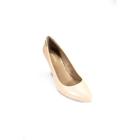 Pre-owned|Calvin Klein Womens Wedge Heel Round Toe Pumps Brown Leather Size 7