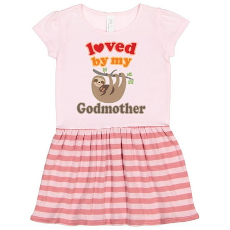 Inktastic My Godmother Loves Me Baby Sloth Gift Toddler Girl Dress