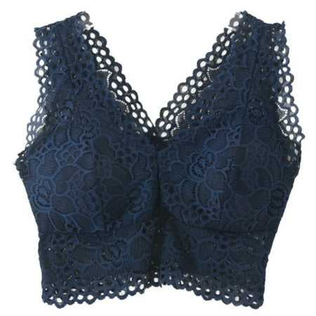 Women Flower Tank Top Bra Lace Floral Crochet Vest Crop Top Royal Blue
