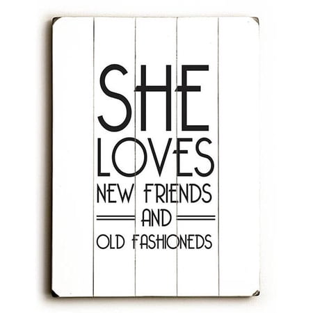 ArteHouse Decorative Wood Sign "She Loves New Friends" by Artist Amanda Catherine, 18" x 24", Planked Wood