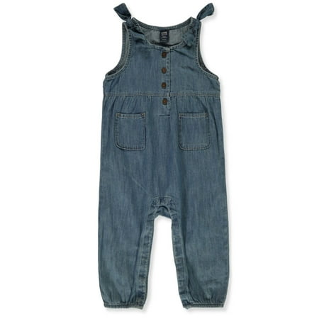 Baby Girls Chambray Overalls - medium wash 0 - 3 months (Newborn)