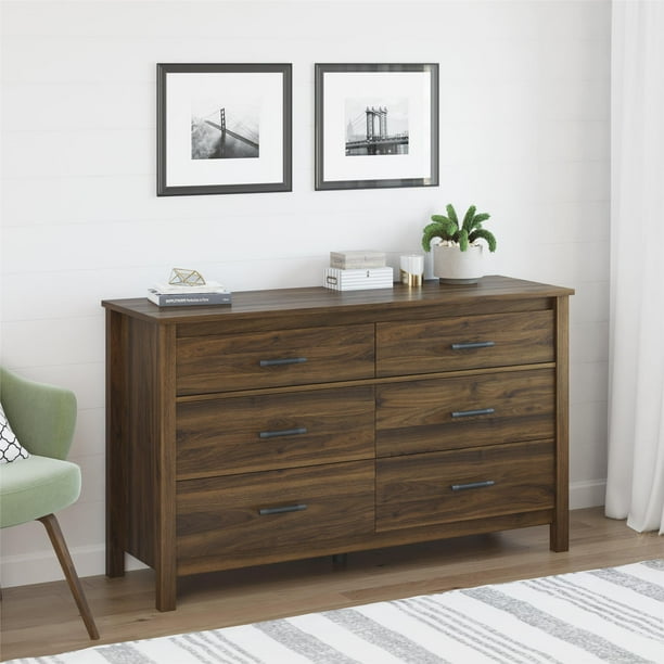 Better Homes & Gardens Wesley 6 Drawer Dresser, Walnut