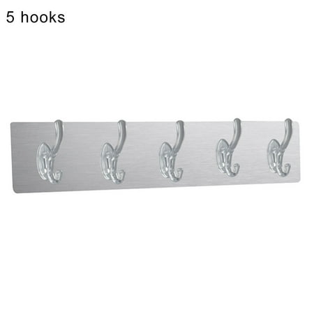 Transparent Adhesive Seamless Wall Hooks Strong Non Marking Sticking Hook Waterproof Oil-proof No Punching Hooks Silver Silver 5 Hooks