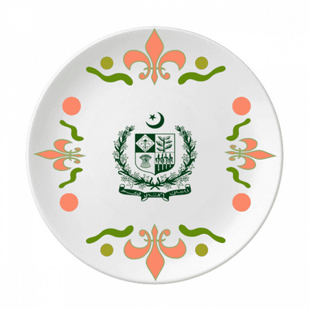 Pakistan National Emblem Green Country Flower Ceramics Plate Tableware Dinner Dish