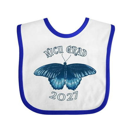 Inktastic NICU Grad 2027 with Blue Butterfly Gift Baby Boy or Baby Girl Bib