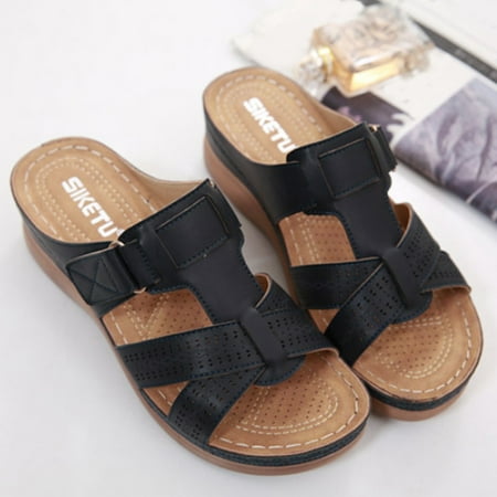 Cathalem Womens Sandals And Ladies Summer New Summer Classic Wedge Stitched Leather Ladies Sandals Fashion Sandals for Women Black 8
Cathalem Womens Sandals And Ladies Summer New Summer Classic Wedge Stitched Leather Ladies Sandals Fashion Sandals for Women Black 8