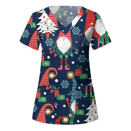 Womens V-Neck Christmas Scrub Tops Christmas Short Sleeve V Neck Cartoon Printed Top Nursed Working T Shirts Blouse With Pockets
Womens V-Neck Christmas Scrub Tops Christmas Short Sleeve V Neck Cartoon Printed Top Nursed Working T Shirts Blouse With Pockets