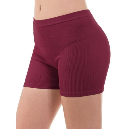 MixMatchy Women s Solid Seamless Ribbed Biker Shorts
