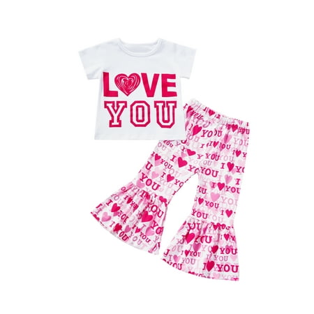 Toddler Baby Girls Valentine s Day Outfits Short Sleeve T-Shirt Top Letter Print Flared Pant Set
Toddler Baby Girls Valentine s Day Outfits Short Sleeve T-Shirt Top Letter Print Flared Pant Set