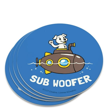 Sub Woofer Dog Submarine Funny Humor Novelty Coaster Set