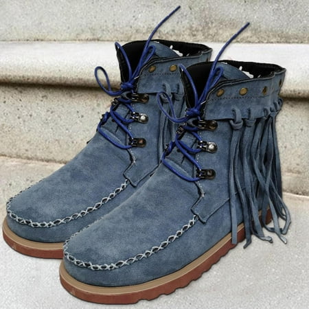 Tdoqot 2022 Boots for Women- Chunky Heel Christmas Gifts Flats Casual Women s Ankle Boots Blue 43