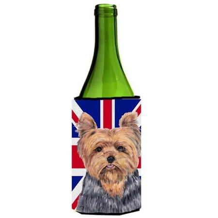 Carolines Treasures SC9845LITERK Yorkie With English Union Jack British Flag Wine bottle sleeve Hugger - 24 Oz.