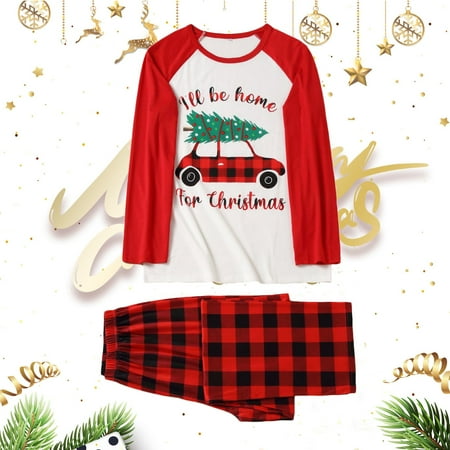 Christmas Women Long Sleeve Plaid Print Tops Pants Family Clothes Pajamas