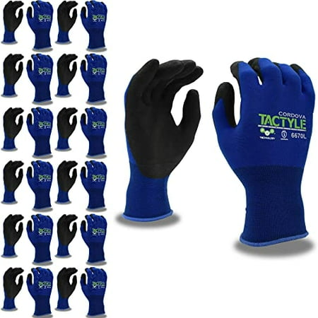12-Pack of Cordova 6670XXL Tactyle: 15-Gauge Work Gloves Blue Nylon Shell Black PVO2 Technology Palm Coating 2X-Large
12-Pack of Cordova 6670XXL Tactyle: 15-Gauge Work Gloves Blue Nylon Shell Black PVO2 Technology Palm Coating 2X-Large