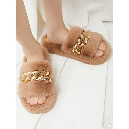 Colisha Womens Soft Plush Slippers Furry Fleece Slip on Slippers Open Toe House Shoes Slides for Indoor Outdoor