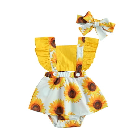 Canrulo Summer Lovely Baby Girls Boys Rompers Sunflowers Print Ruffles Fly Sleeve Backless Jumpsuits Headband Yellow 12-18 Months
Canrulo Summer Lovely Baby Girls Boys Rompers Sunflowers Print Ruffles Fly Sleeve Backless Jumpsuits Headband Yellow 12-18 Months