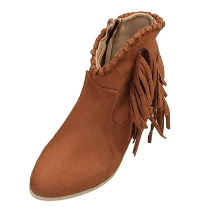 Fsqjgq Women Dress Boots Autumn and Winter Tassel Boots Women Suede Pointed Short Boots Thick Heel Women Fashion Boots Scallop Boots Brown 37
Fsqjgq Women Dress Boots Autumn and Winter Tassel Boots Women Suede Pointed Short Boots Thick Heel Women Fashion Boots Scallop Boots Brown 37