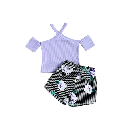 Chollius 2Pcs Toddler Girls Summer Outfit Off Shoulder Short Sleeve Suspender Tops + Tie Up Floral Print Stripe Shorts
Chollius 2Pcs Toddler Girls Summer Outfit Off Shoulder Short Sleeve Suspender Tops + Tie Up Floral Print Stripe Shorts
