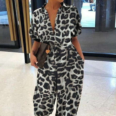 Quealent Workout Jumpsuits For Women Women Leopard Print Lapel Slim Long Button Rompers Short Sleeve Jumpsuits Gray XXL
Quealent Workout Jumpsuits For Women Women Leopard Print Lapel Slim Long Button Rompers Short Sleeve Jumpsuits Gray XXL