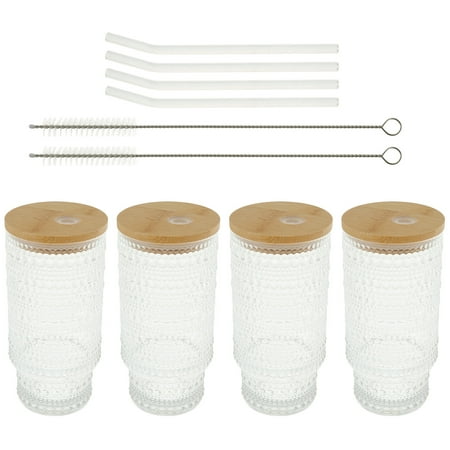 NUAHRHY Drinking Glasses Cups Set Embossed Straw Glasses Set with Wood Lid Straw Brush Drinking Glassware Set for Juice Iced Coffee Beer Cocktail Whiskey
NUAHRHY Drinking Glasses Cups Set Embossed Straw Glasses Set with Wood Lid Straw Brush Drinking Glassware Set for Juice Iced Coffee Beer Cocktail Whiskey
