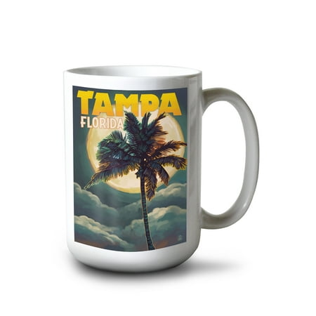 15 fl oz Ceramic Mug Tampa Florida Palms and Moon Dishwasher & Microwave Safe