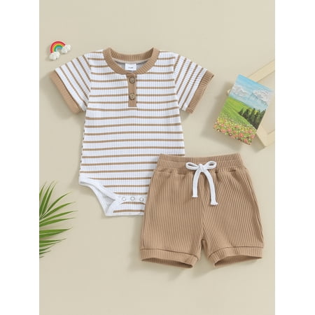 Sunisery 0-18Months Baby 2 Piece Outfits Infant Girl Boy Summer Striped Short Sleeve Romper and Elastic Shorts Set
Sunisery 0-18Months Baby 2 Piece Outfits Infant Girl Boy Summer Striped Short Sleeve Romper and Elastic Shorts Set