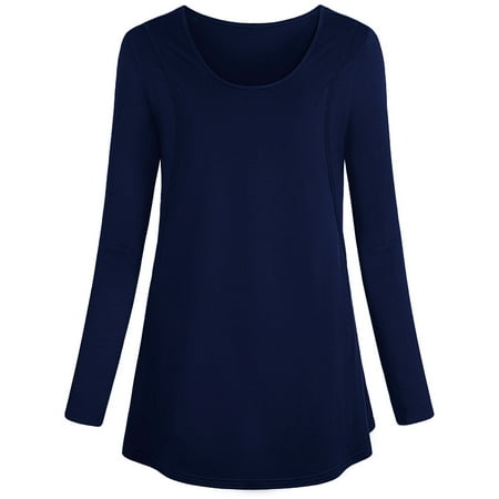 QIIBURR Pregnant Women Clothes Round Neck Solid Color Long-sleeved Breastfeeding Outfit