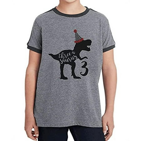7 ate 9 Apparel Kids Three asaurus 3rd Dinosaur Dino Birthday Shirt for Boys 3 3rd Three Grey Ringer Tee 
7 ate 9 Apparel Kids Three asaurus 3rd Dinosaur Dino Birthday Shirt for Boys 3 3rd Three Grey Ringer Tee