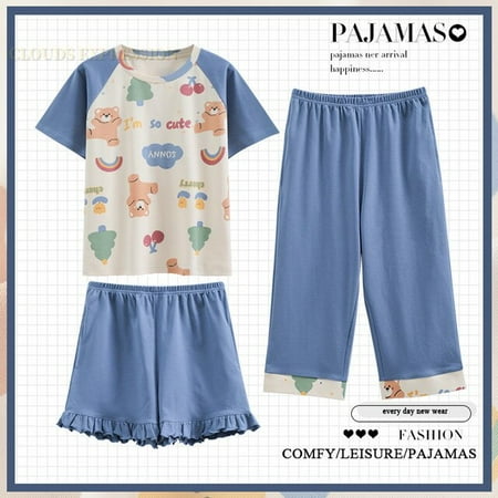 QWZNDZGR Summer New Capris 3 Piece Sets Elegant Women Sleepwear Short Sleepwear Floral Female Pajama Sets Pyjamas Loose Home Pijama Mujer
QWZNDZGR Summer New Capris 3 Piece Sets Elegant Women Sleepwear Short Sleepwear Floral Female Pajama Sets Pyjamas Loose Home Pijama Mujer