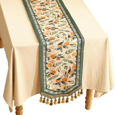 Designer Vintage Fresh Farmhouse Extra Long Linen Table Runner 118 Inch Long Green and Orange Pattern Table Mat Decor for Kitchen Dining Table Coffee Table Cabinet Christmas 16 *118 
Designer Vintage Fresh Farmhouse Extra Long Linen Table Runner 118 Inch Long Green and Orange Pattern Table Mat Decor for Kitchen Dining Table Coffee Table Cabinet Christmas 16 *118