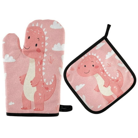 Heat Resistant Oven Glove & Hot Pad Set Reusable and Washable Kitchen Combo for Baking BBQ Oven Microwave Cute Pink Dinosaur Pattern 
Heat Resistant Oven Glove & Hot Pad Set Reusable and Washable Kitchen Combo for Baking BBQ Oven Microwave Cute Pink Dinosaur Pattern