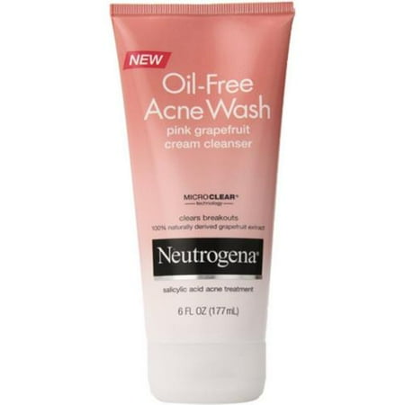 Neutrogena Oil-Free Acne Wash Cream Cleanser, Pink Grapefruit 6 oz (Pack of 4)