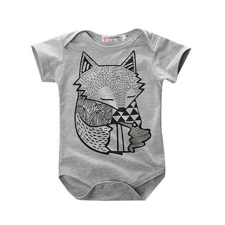 Bmnmsl Baby Boys Girls Romper Fox Printed Jumpsuit Short Sleeve Bodysuits