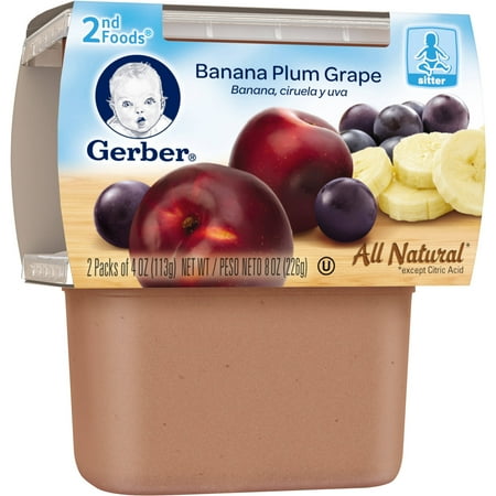Gerber 2nd Foods Banana Plum Grape Baby Food, 4 oz, 2 count - Walmart.com