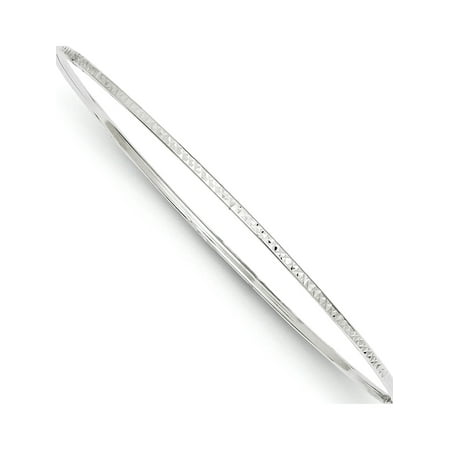 14k White Gold 1.5mm White Diamond-Cut Slip-on Bangle Bracelet