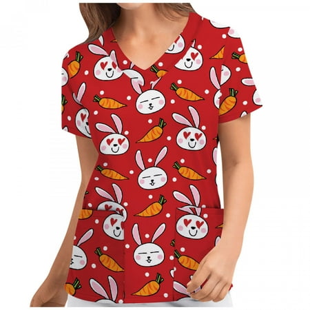 Danhjin Womens Nursing Scrub Tops Easter Eggs Bunny Rabbit Printed Working Uniform Short Sleeve V Neck Workwear Blouse T-shirt with Pockets on Clearance
Danhjin Womens Nursing Scrub Tops Easter Eggs Bunny Rabbit Printed Working Uniform Short Sleeve V Neck Workwear Blouse T-shirt with Pockets on Clearance