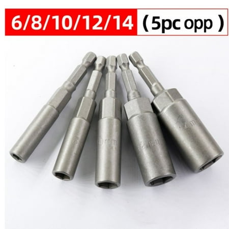 5pc 80mm Length 1/4 Hex Drive Magnetic Socket Adapter Impact Nut Bolt Drill Bit