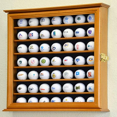 49 Golf Ball Display Case Cabinet Wall Rack Holder w/98% UV Protection Lockable -Oak