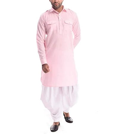 Royal Kurta Men s Linen Cotton Pathani Kurta Patiala Salwar Set (Pink 42)