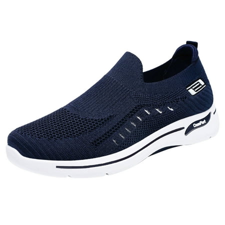 

SEMIMAY Fashion Spring And Summer Men Sports Shoes Flat Bottom Soft Bottom Non Slip Solid Color Fly Woven Mesh Breathable Slip On Comfortable Casual Style Blue
