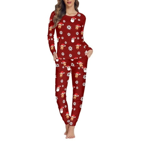 

Binienty Ugly Christmas Womens Pajamas Set Reindeer Santa Claus Snowflake Holiday Long Sleeve Tops with Long Pants Xmas Party Wear Two Piece Wear Home Wear Big Girls Multi-Season Yoga Clothes 3XL