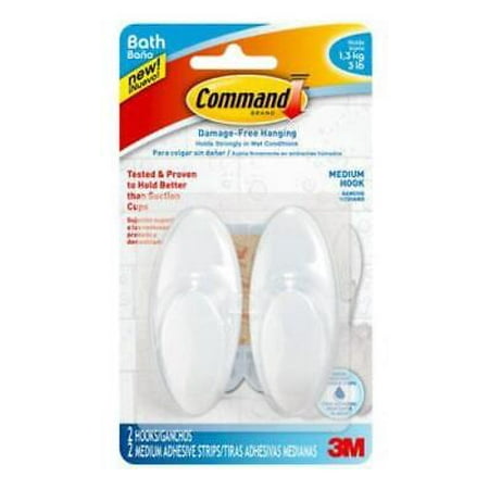 2Pc 3M Command Medium Plastic Bath Hook 3-3/8 in. L 2 pk