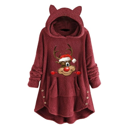 nsendm Ladies Thickened Christmas Overcoat Plush Warm Coat Long Sleeve Deer Printed Hoodie Pullover Zip Scrub Jacket Coat Wine Large
nsendm Ladies Thickened Christmas Overcoat Plush Warm Coat Long Sleeve Deer Printed Hoodie Pullover Zip Scrub Jacket Coat Wine Large