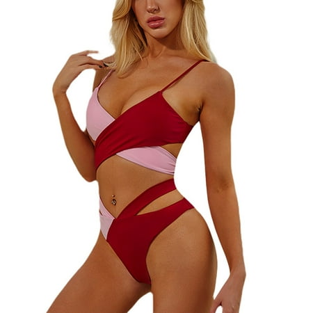 Women Patchwork Color Block Bikini Two Piece Hollow Out Cross Spaghetti Strap Bra Top Bottom Bathing Suit
Women Patchwork Color Block Bikini Two Piece Hollow Out Cross Spaghetti Strap Bra Top Bottom Bathing Suit