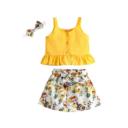 aturustex 3Pcs Toddler Girls Summer Outfits Solid Color Buttons Tank Tops + Floral Print Skirt + Hairband for Kids (6 Months-4 Years)
aturustex 3Pcs Toddler Girls Summer Outfits Solid Color Buttons Tank Tops + Floral Print Skirt + Hairband for Kids (6 Months-4 Years)