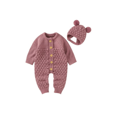 Meihuida Infant Baby 2PCS Winter Outfits Long Sleeve Solid Color Knitted Romper Bear Hat Set
Meihuida Infant Baby 2PCS Winter Outfits Long Sleeve Solid Color Knitted Romper Bear Hat Set