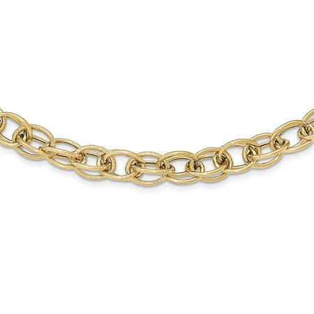 14k Yellow Gold 18in Polished Textured Fancy Link Necklace