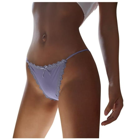 Women s One-piece Ice Silk Seamless Low Waist Lace Ribbon Underwear